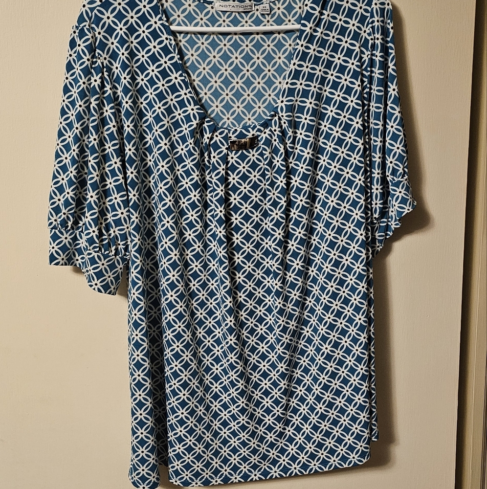Notations 3x Teal w/ pattern blouse